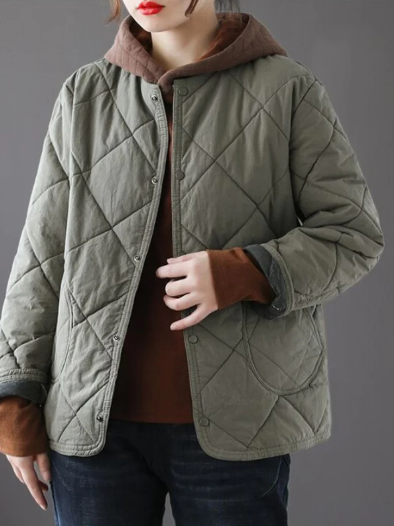 Casual Warm Thickened Short Coat Loose Button Padded Winter Short Coat Dress - Image 2