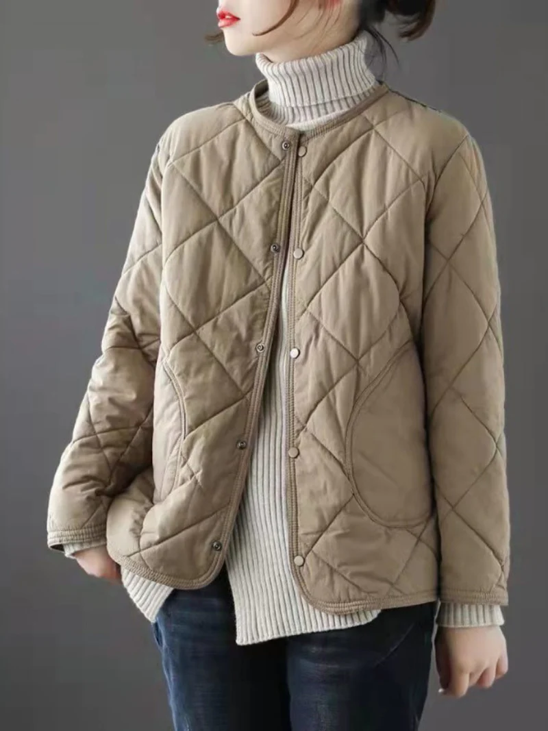 Casual Warm Thickened Short Coat Loose Button Padded Winter Short Coat Dress - Image 4