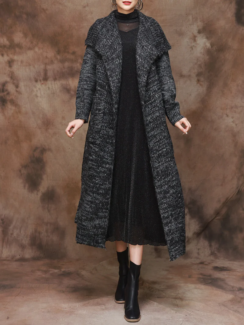 Classic Trench Lapel Belt Knitted Coat - Image 4
