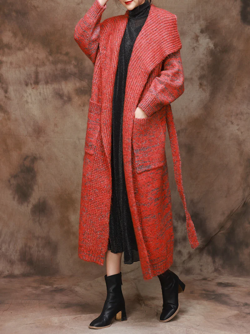 Classic Trench Lapel Belt Knitted Coat - Image 5