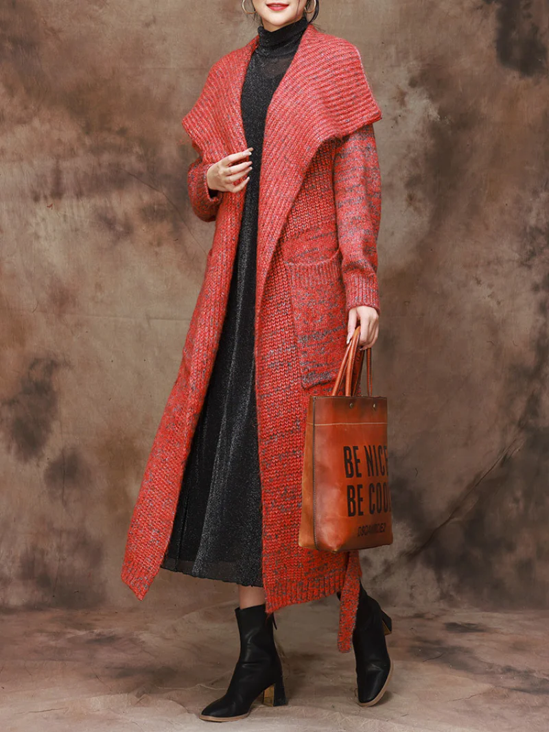 Classic Trench Lapel Belt Knitted Coat - Image 6
