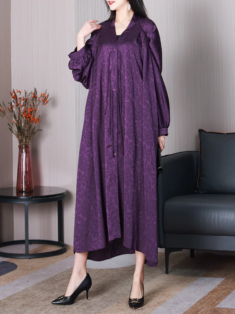 Classy Silk Bat Sleeves A-line Dress - Image 5