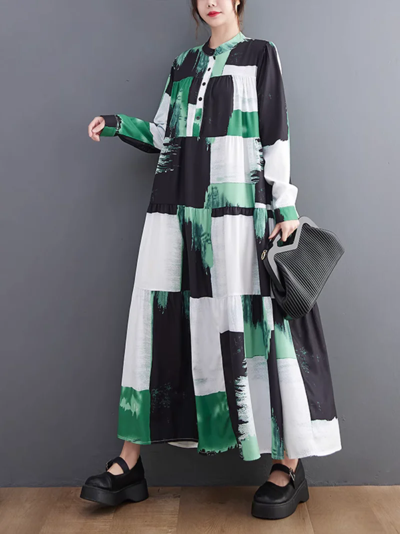Comfort Large Size Loose Printing Collar A-Line Dress - Image 2