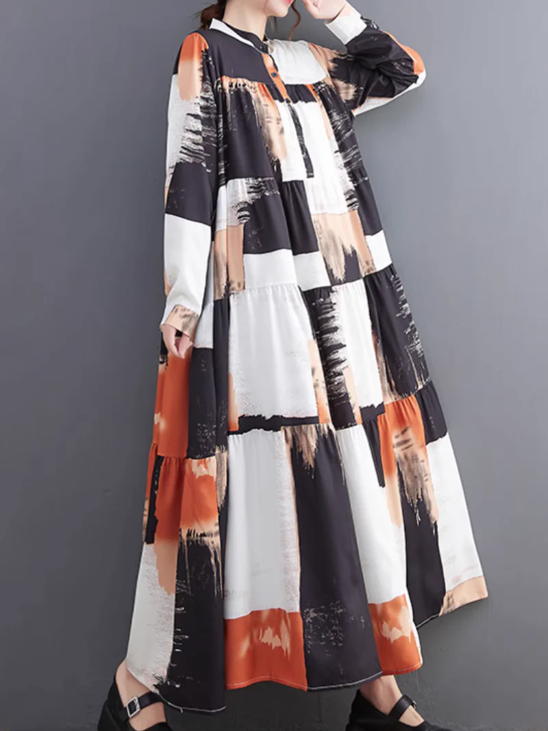 Comfort Large Size Loose Printing Collar A-Line Dress - Image 3