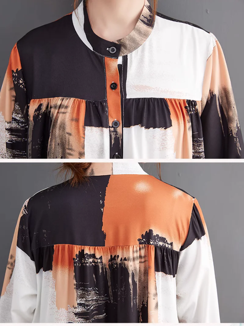 Comfort Large Size Loose Printing Collar A-Line Dress - Image 4