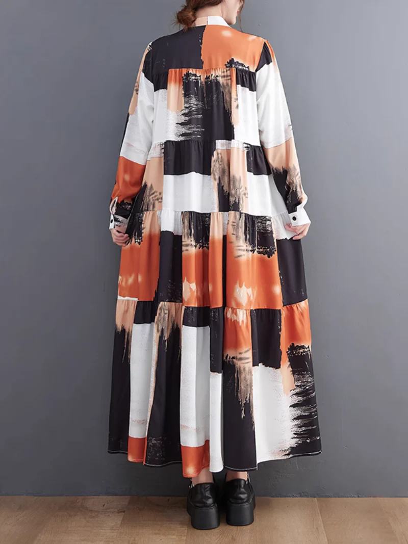 Comfort Large Size Loose Printing Collar A-Line Dress - Image 7