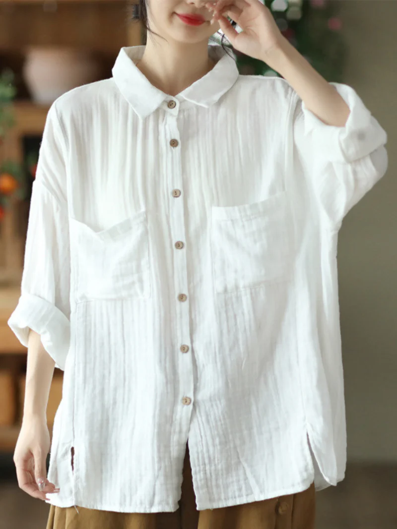 Cotton Loose Long Sleeves Shirt - Image 4
