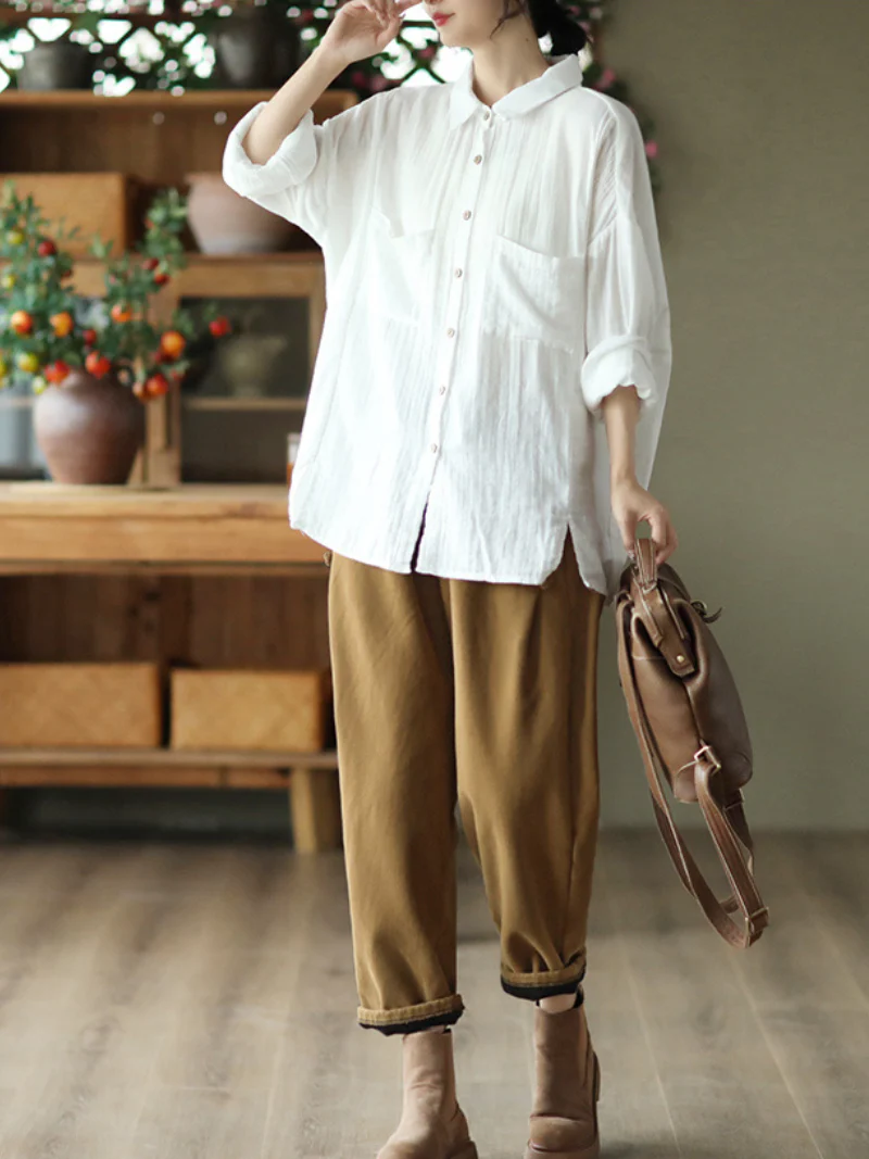 Cotton Loose Long Sleeves Shirt - Image 6