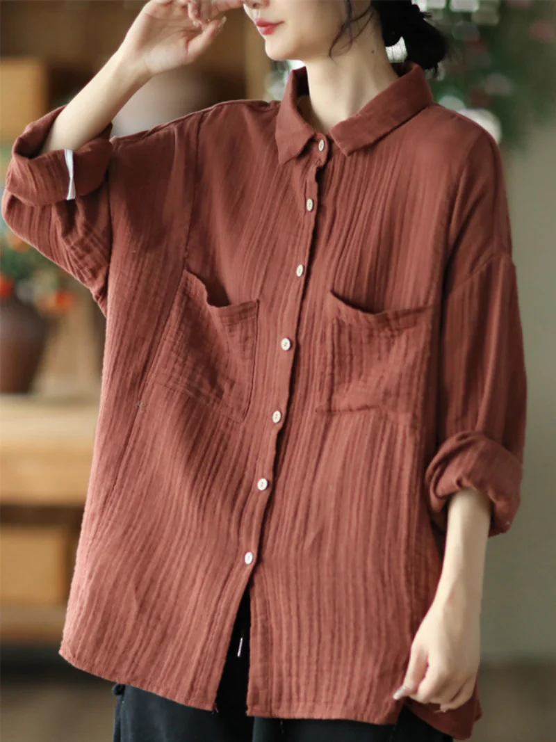 Cotton Loose Long Sleeves Shirt - Image 7