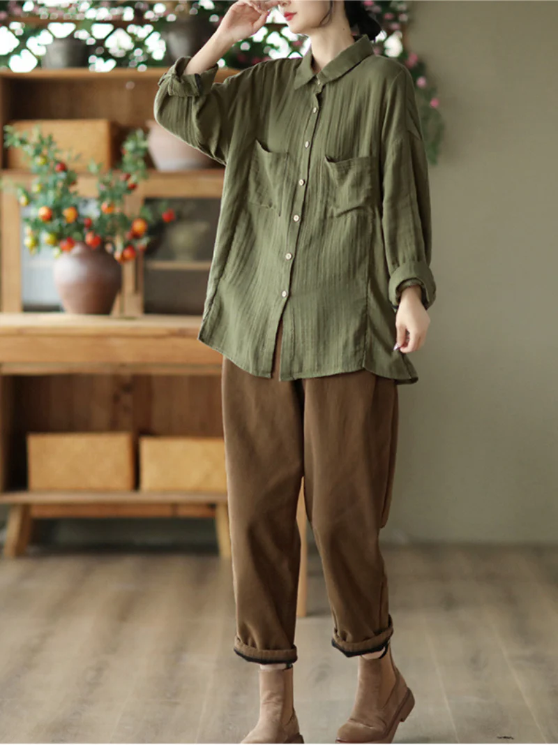 Cotton Loose Long Sleeves Shirt - Image 9