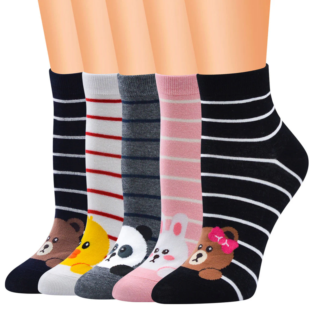 Womens Cotton Pattern Design Ankle Socks (5 Pairs) - Image 2