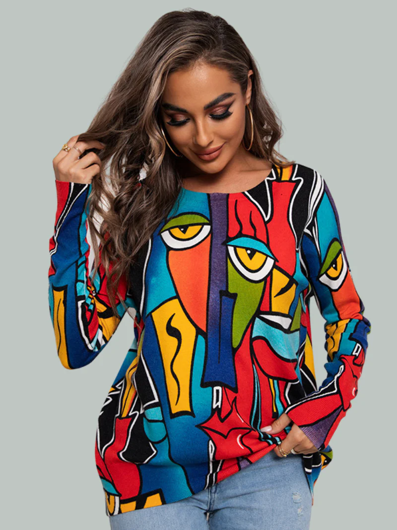 Cross-Border Pullover Long-Sleeved Round Neck Printed Top - Image 2