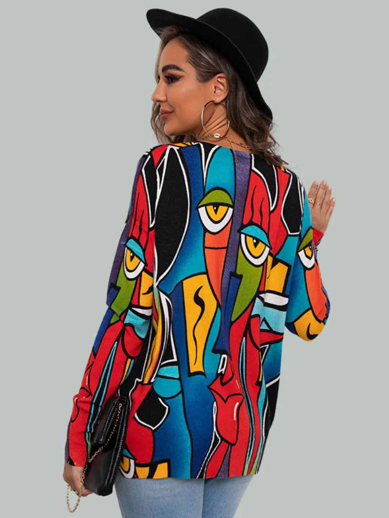 Cross-Border Pullover Long-Sleeved Round Neck Printed Top - Image 3