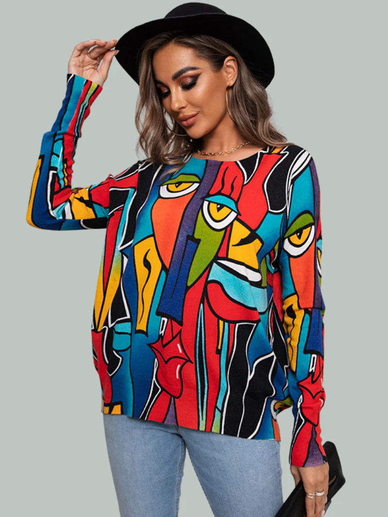 Cross-Border Pullover Long-Sleeved Round Neck Printed Top - Image 4