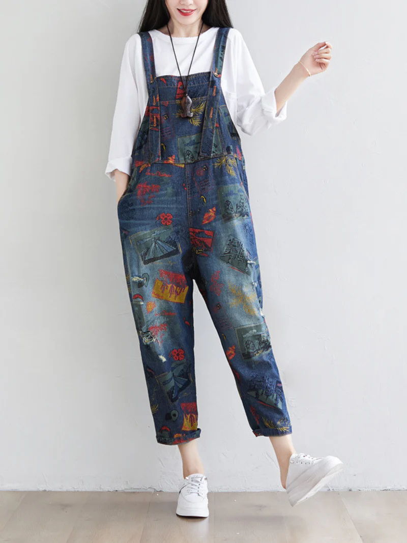 Cute Artist Large Size Denim Overalls Jumpsuit - Image 2