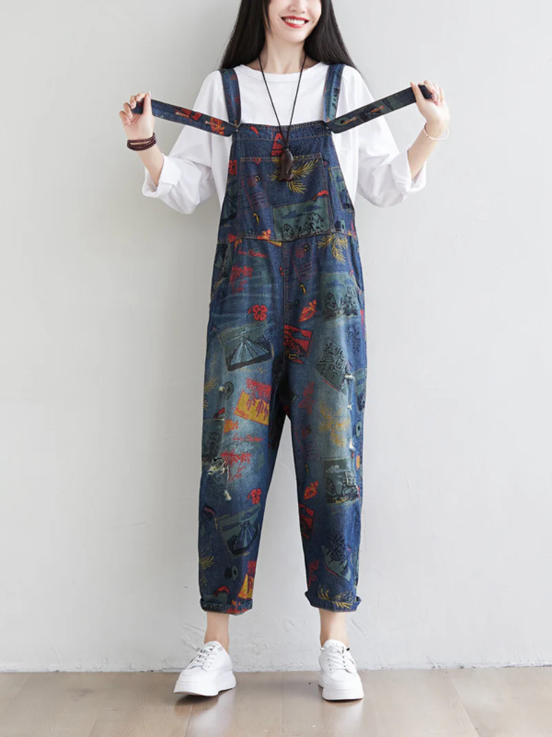 Cute Artist Large Size Denim Overalls Jumpsuit - Image 3