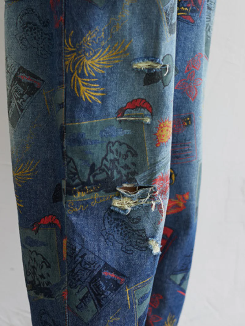 Cute Artist Large Size Denim Overalls Jumpsuit - Image 5