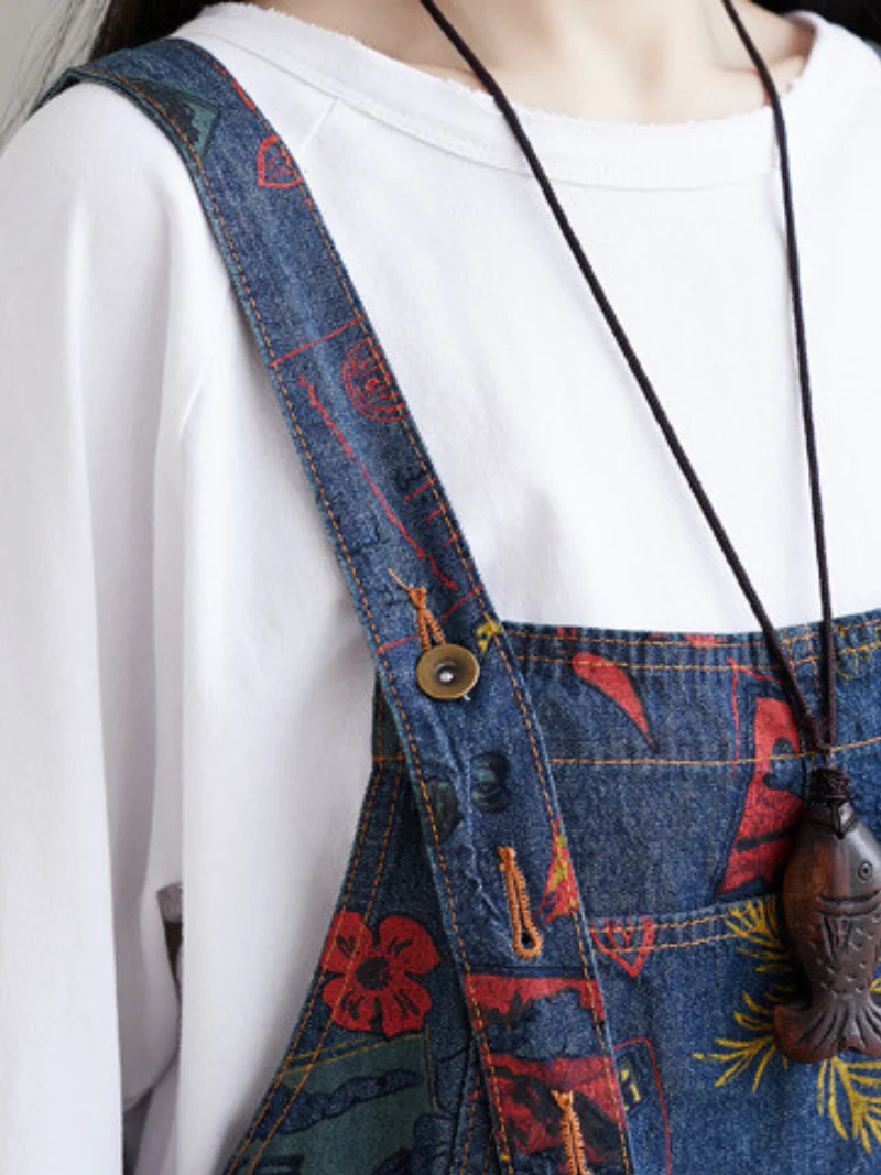Cute Artist Large Size Denim Overalls Jumpsuit - Image 6