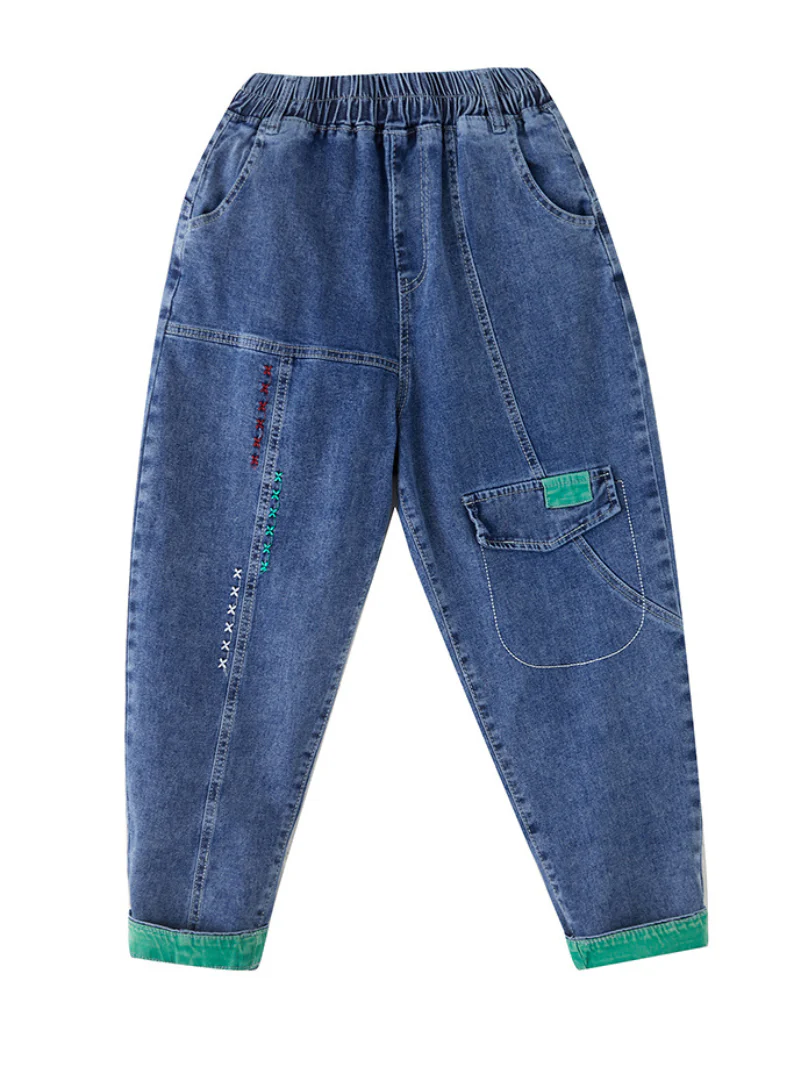 Denim Casual Western Style Loose Large High Waist Denim Pants - Image 4