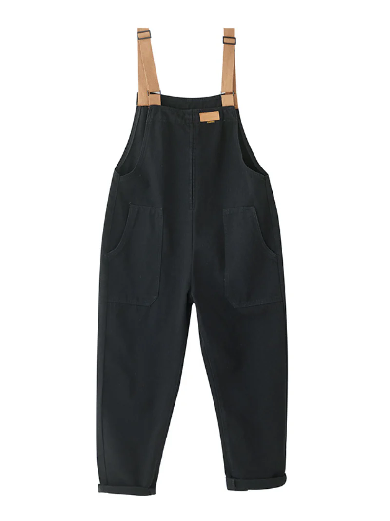Denim Loose Shoulder Strap Large Size Black Overalls - Image 2