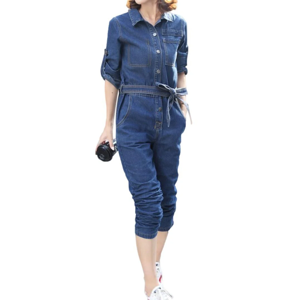 Women's denim overall with belt - Image 2