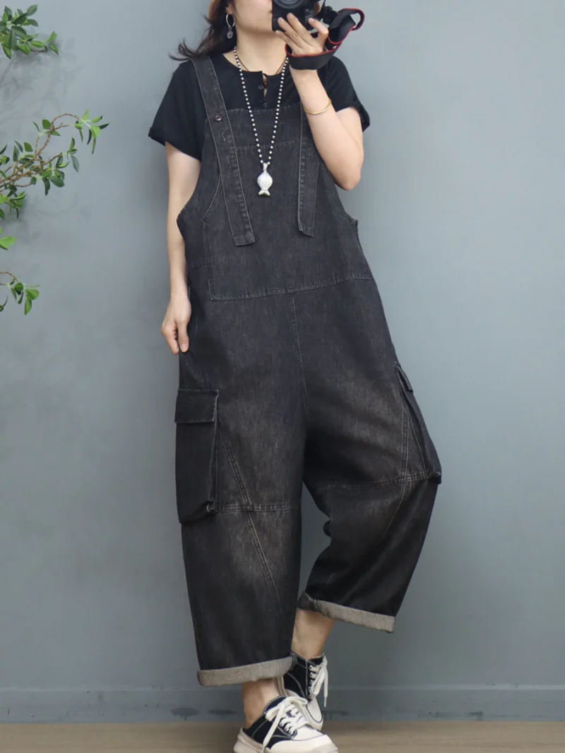 Denim Loose Large Size Stylish Dungarees Overalls With Pockets - Image 2