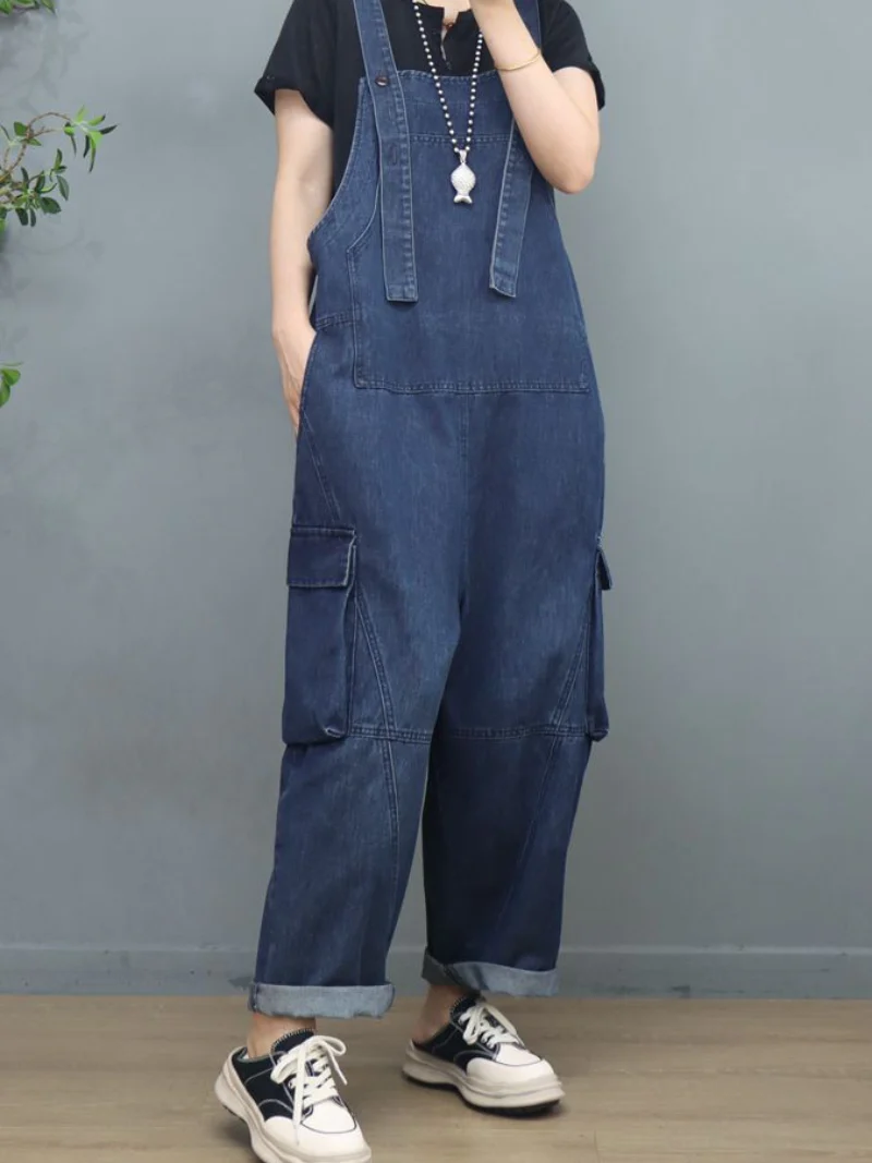 Denim Loose Large Size Stylish Dungarees Overalls With Pockets - Image 4