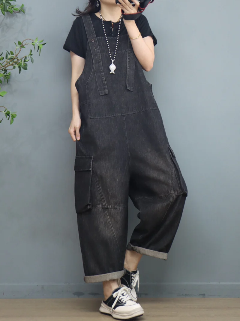 Denim Loose Large Size Stylish Dungarees Overalls With Pockets - Image 6
