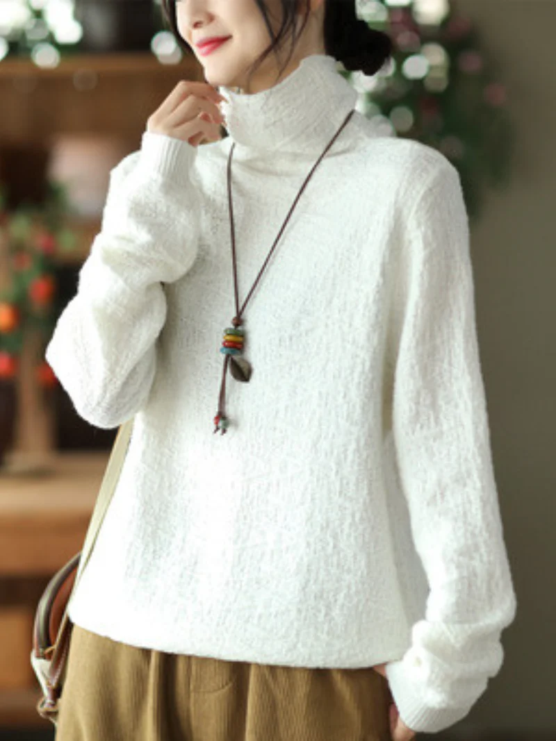Double-knit Turtleneck Knitted Loose Thin Pullover Top - Image 4