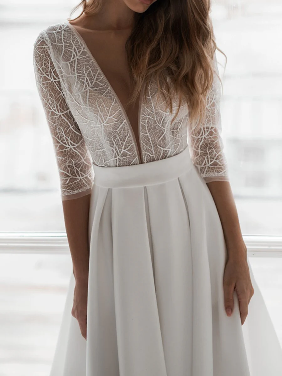 Lace V-Neck Backless Swing Dress - Image 2