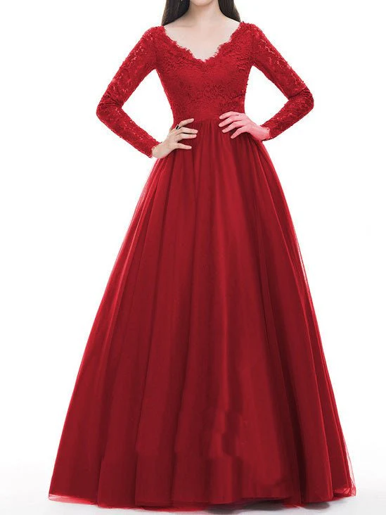 Mesh Lace Long Sleeve Party Dress - Image 2