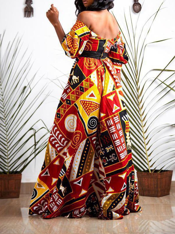 Multicolor Printed Backless High Slit Dress - Image 3