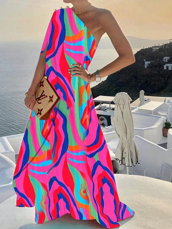 One Shoulder Print Swing Dress - Image 2