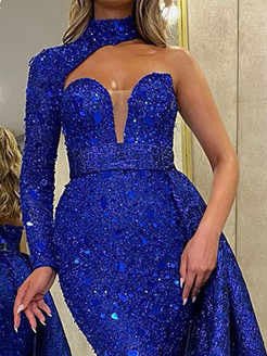 Shiny Halter Sloping Shoulder Irregular Dress - Image 4