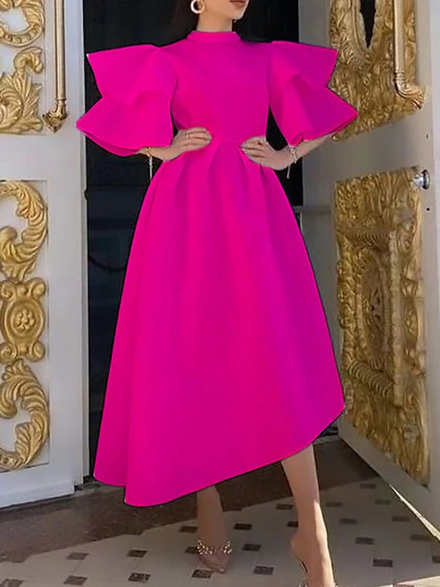 Solid Double Layer Ruffle Sleeve Dress - Image 2