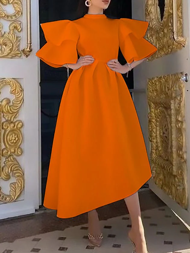 Solid Double Layer Ruffle Sleeve Dress - Image 3