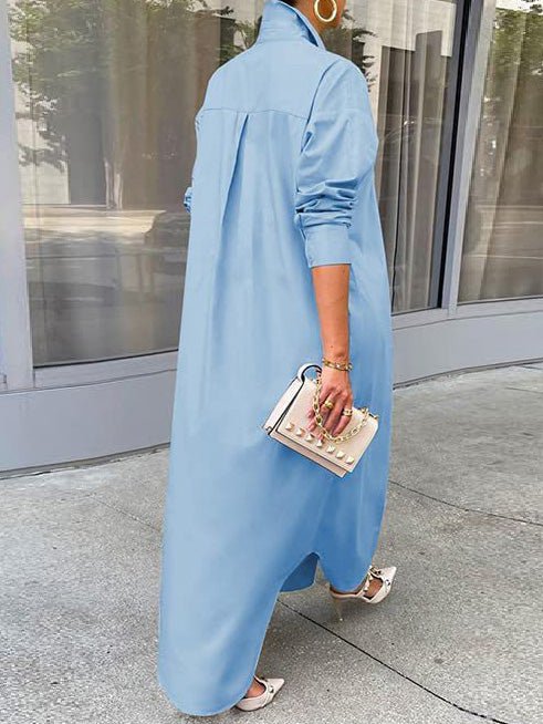 Solid Long Sleeve Slit Shirt Dress - Image 6