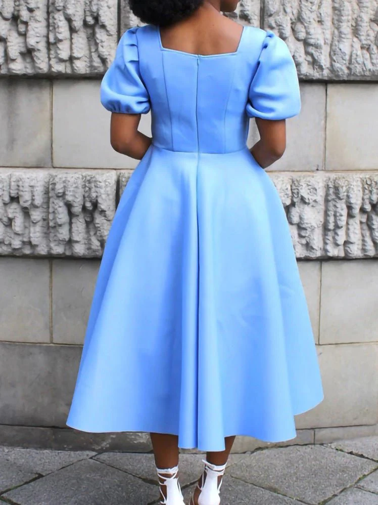 Solid Square Neck Short Sleeve Dress - Image 5