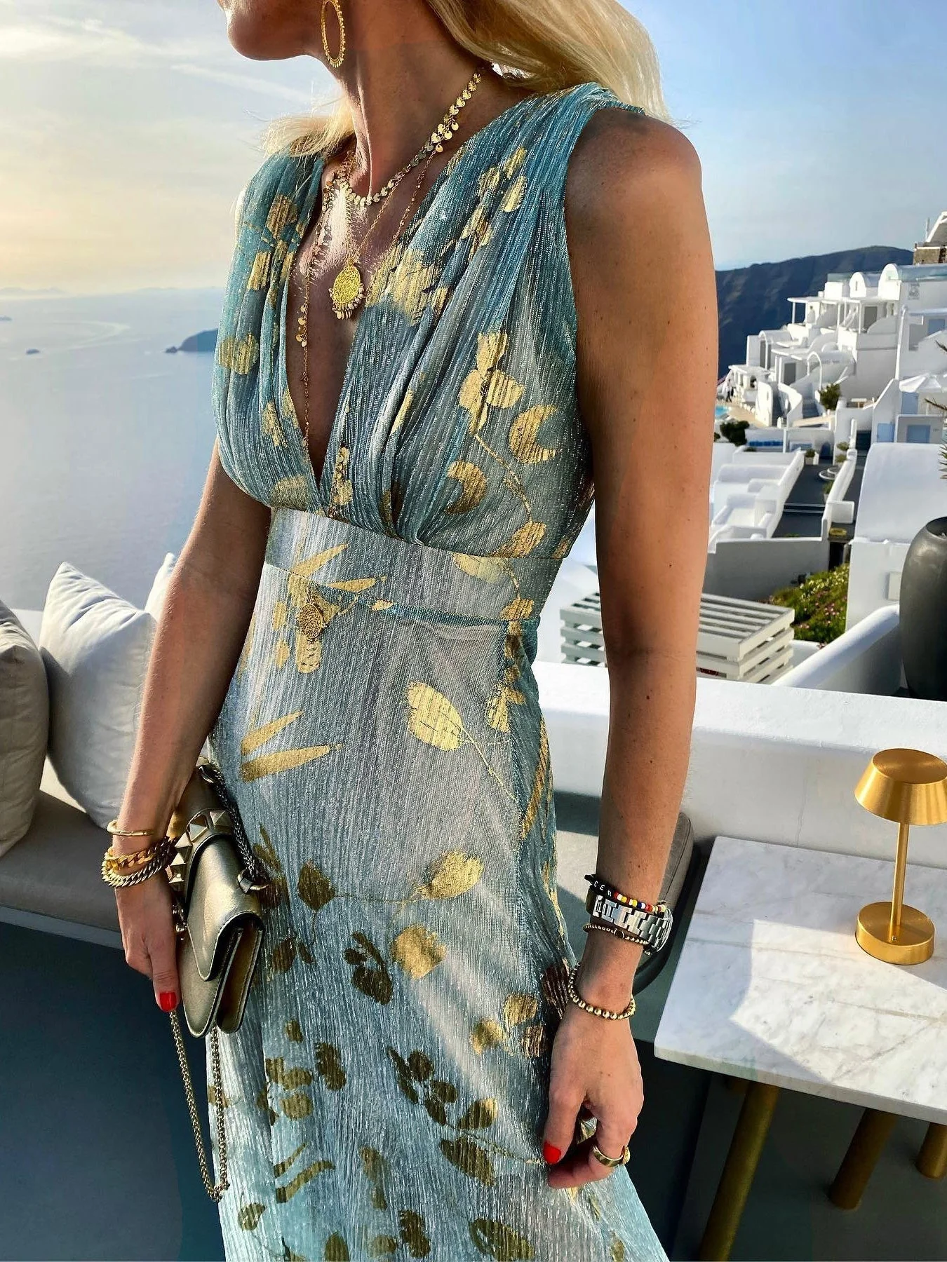 V-Neck Print Hot Stamping Maxi Dress - Image 2
