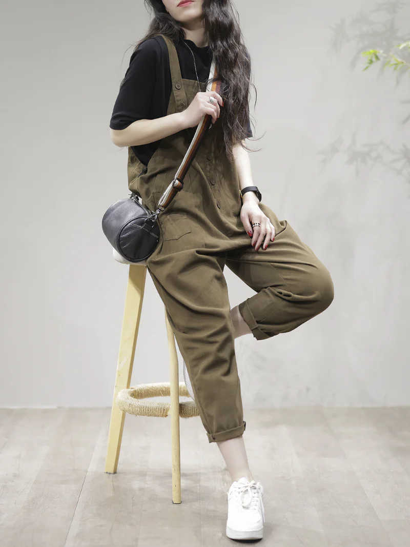 Stay Stylish Comfortable Loose Solid  Dungarees - Image 3