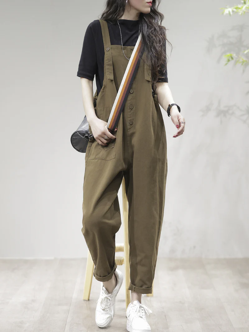 Stay Stylish Comfortable Loose Solid  Dungarees - Image 4