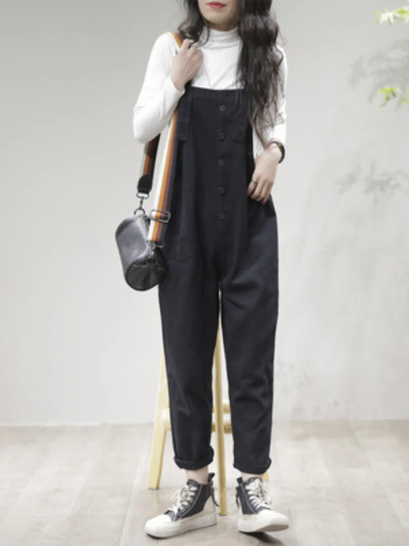 Stay Stylish Comfortable Loose Solid  Dungarees - Image 7
