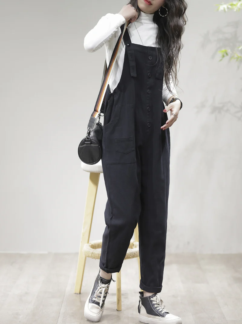 Stay Stylish Comfortable Loose Solid  Dungarees - Image 8