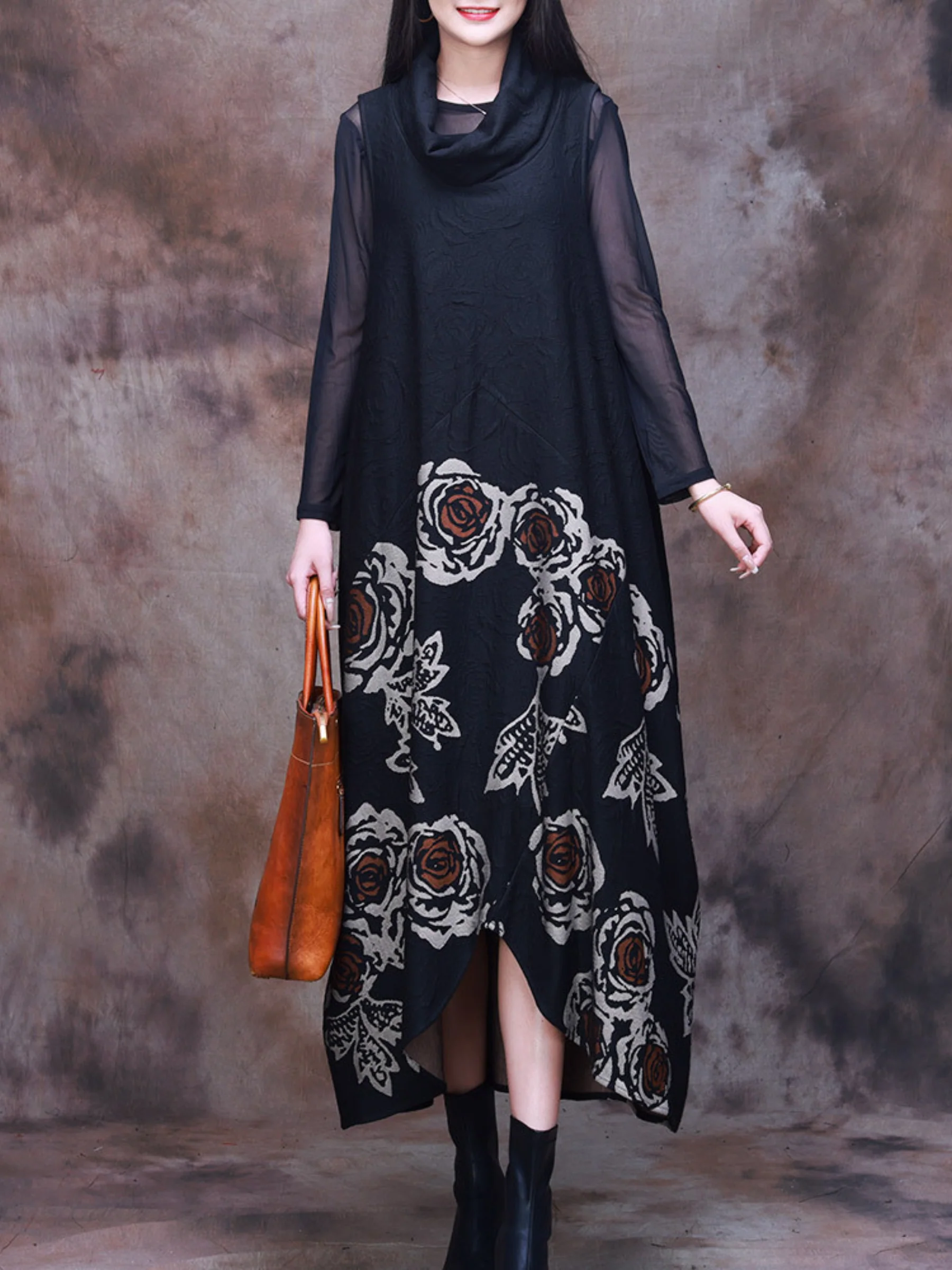Effortlessly Stylish High Neck Printed Maxi Dress - Image 7
