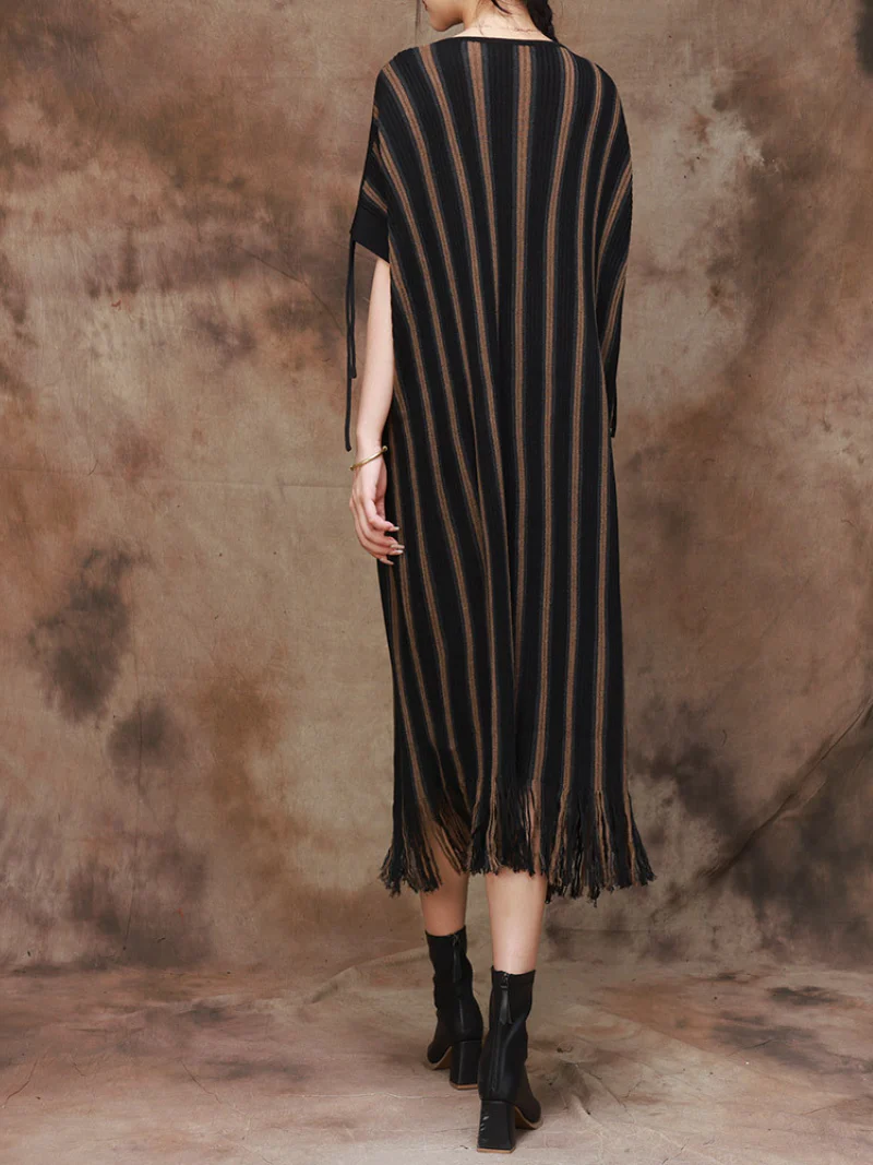Elegance Striped Knitted Large Size Midi Dress - Image 2