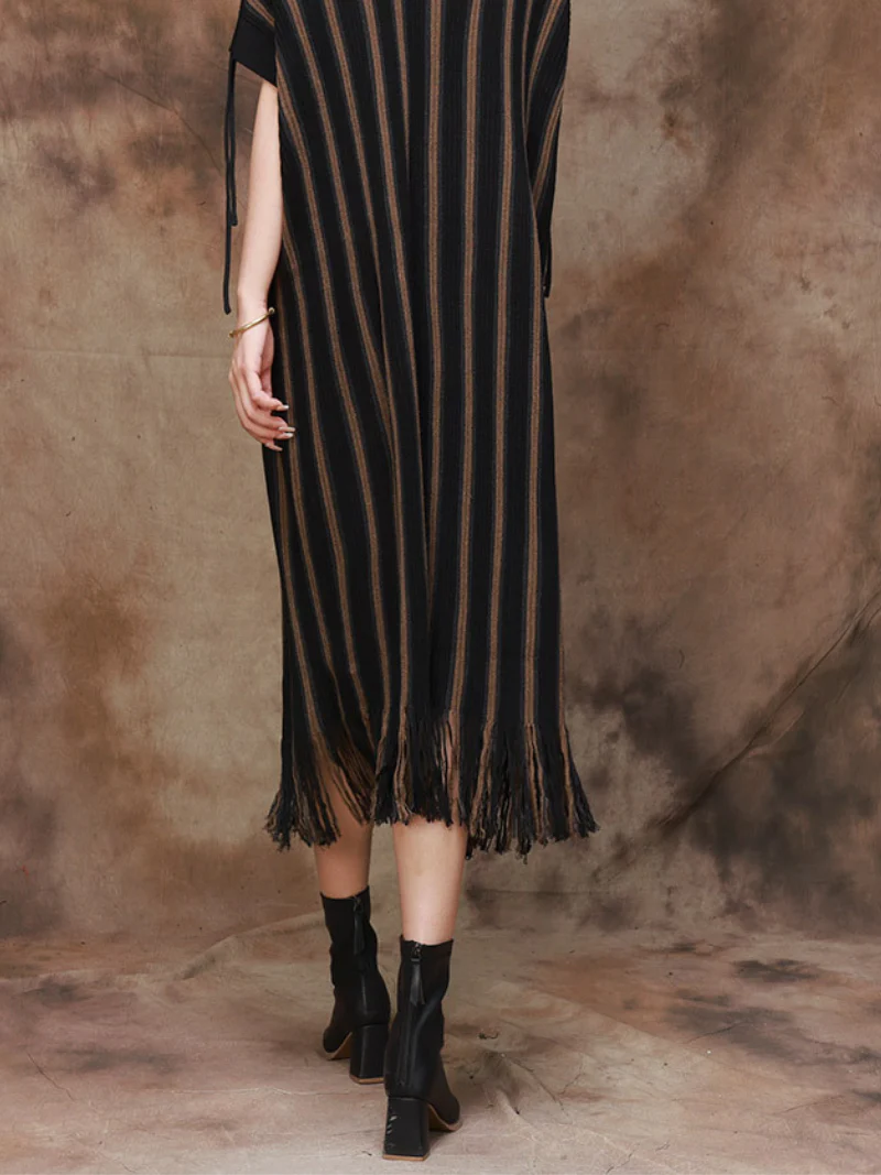 Elegance Striped Knitted Large Size Midi Dress - Image 3