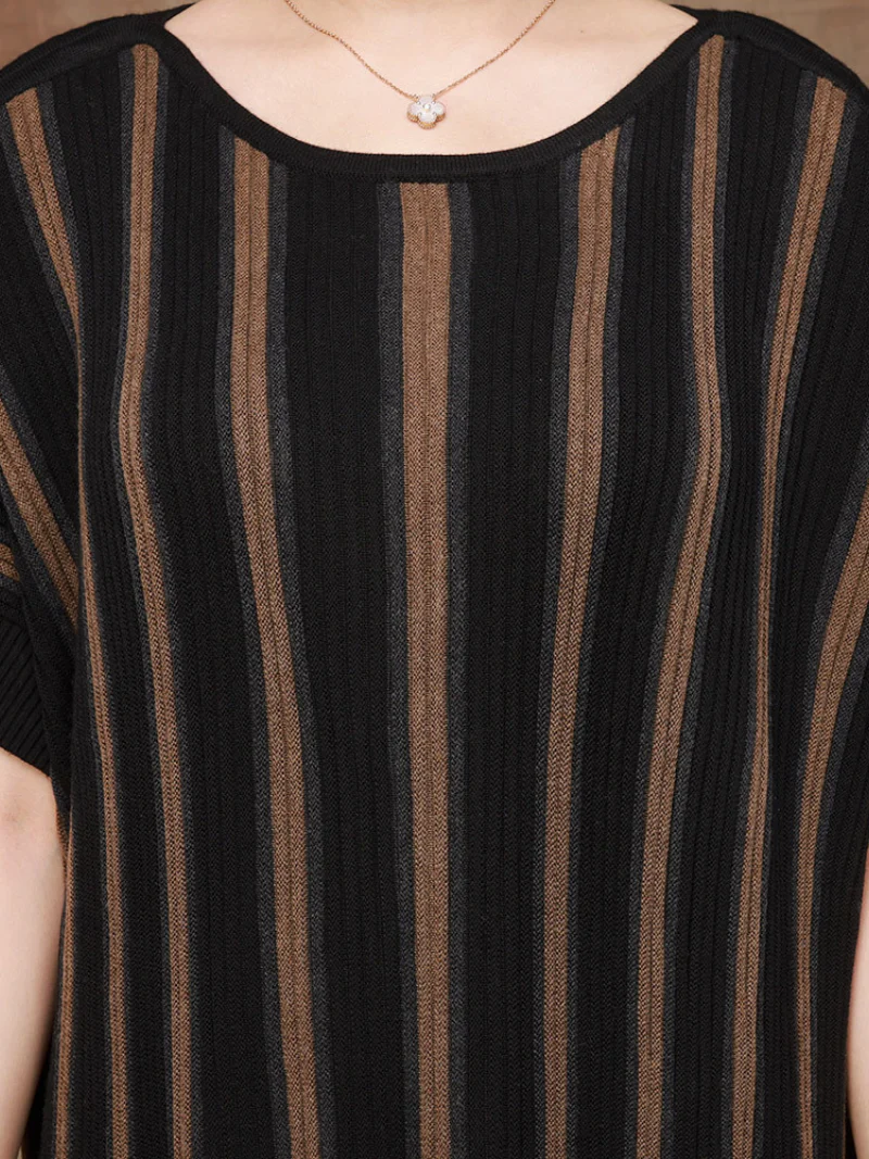 Elegance Striped Knitted Large Size Midi Dress - Image 6