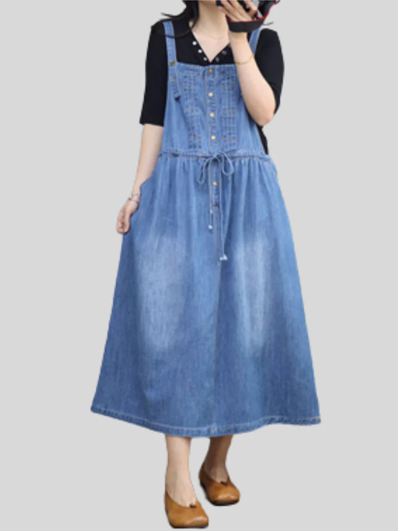 Essentials Denim Plain High Waist Romper - Image 2