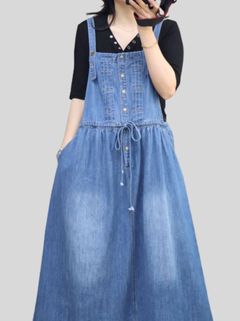 Essentials Denim Plain High Waist Romper - Image 5