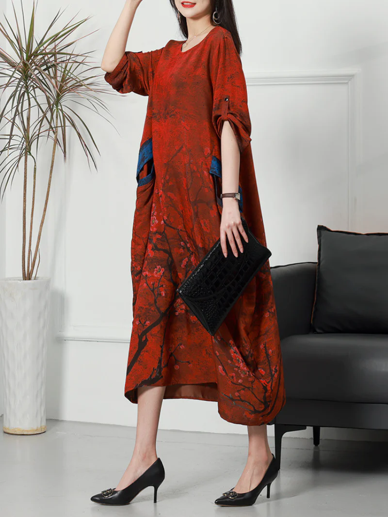 Ethical silk Round Neck Casual Wear Midi-Dress - Image 2